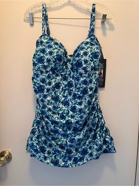 Blue Floral One-Piece Swimdress with Molded Cups